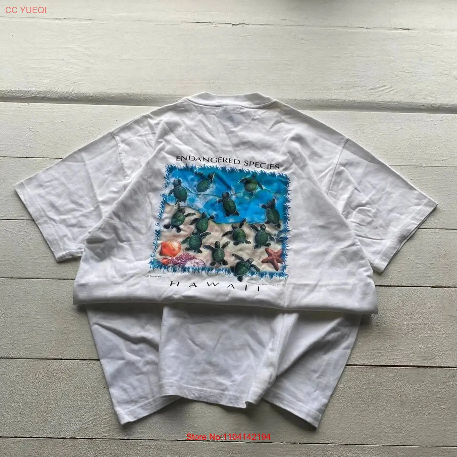 Turtleneck Knit 90S - 90s Hawaii Endangered Species White Teodore