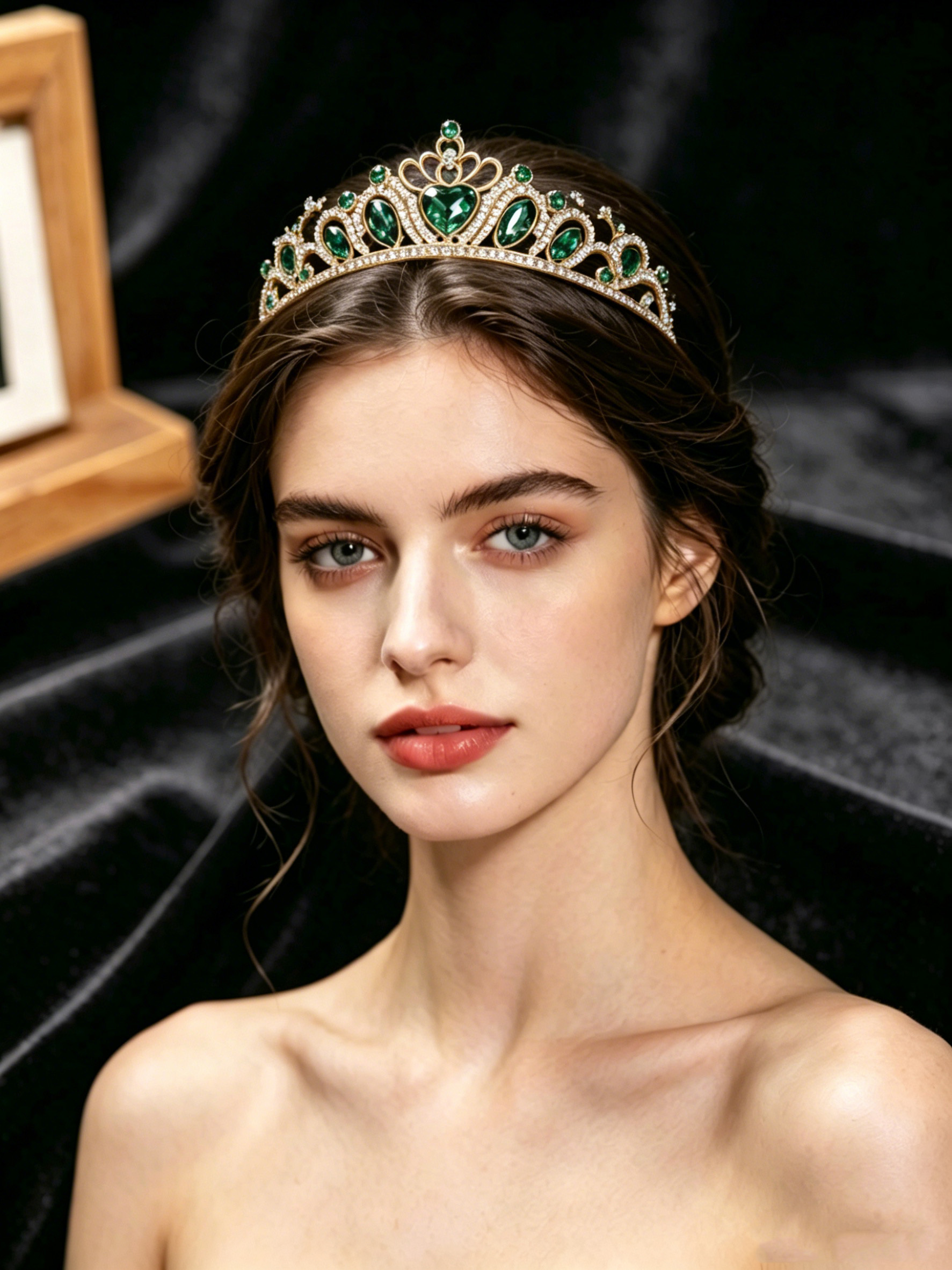 Vintage Fashion Women Dresses - Retro Heart-Shaped Emerald Green Rhinestone Crown