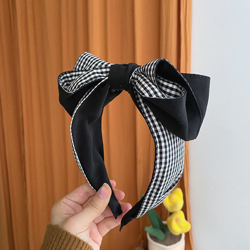 Vintage Fashion Ornaments - Black White Plaids Print Bow Hairband