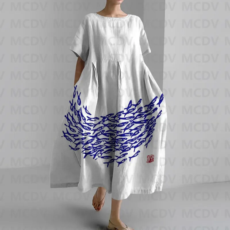 Japanese Vintage Fish Art Prin - огляд і ціна Vintage Fashion Women Dresses