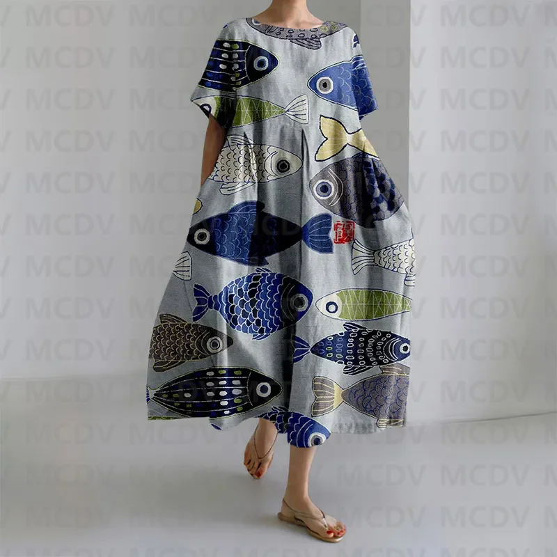 Japanese Vintage Fish Art Prin - огляд і ціна Vintage Fashion Women Dresses