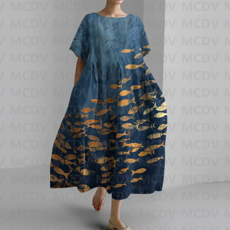 Japanese Vintage Fish Art Prin - огляд і ціна Vintage Fashion Women Dresses